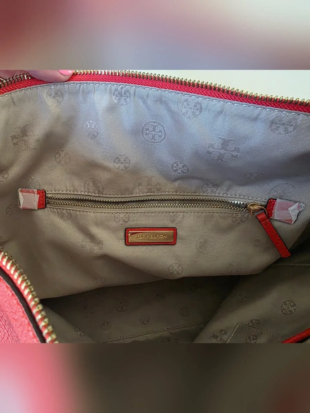 Tory Burch Carter Slouchy Hobo Poppy Red Pebbled Leather Chain Shoulder Bag